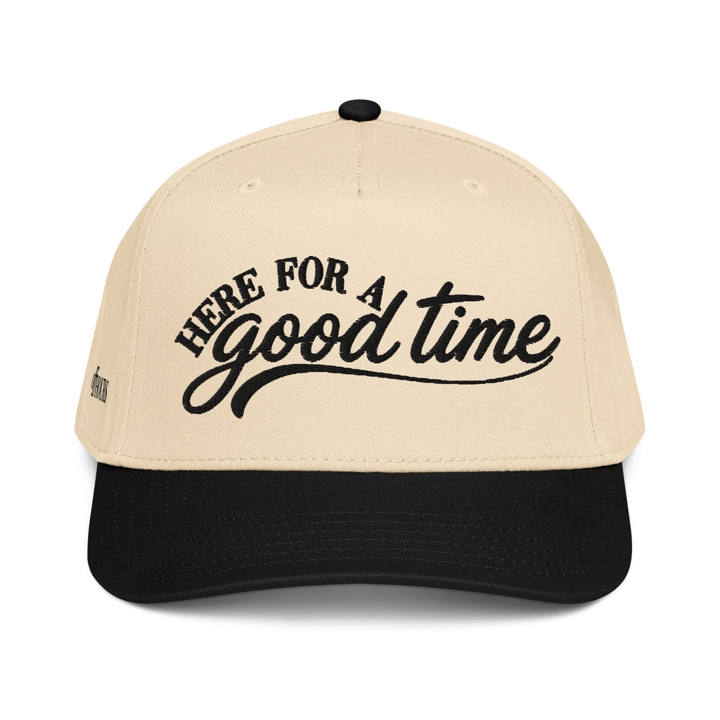 Here For A Good Time black and natural trucker hat by Off Hours