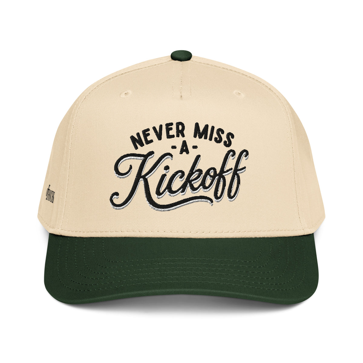 Never Miss A Kickoff green and natural trucker hat by Off Hours