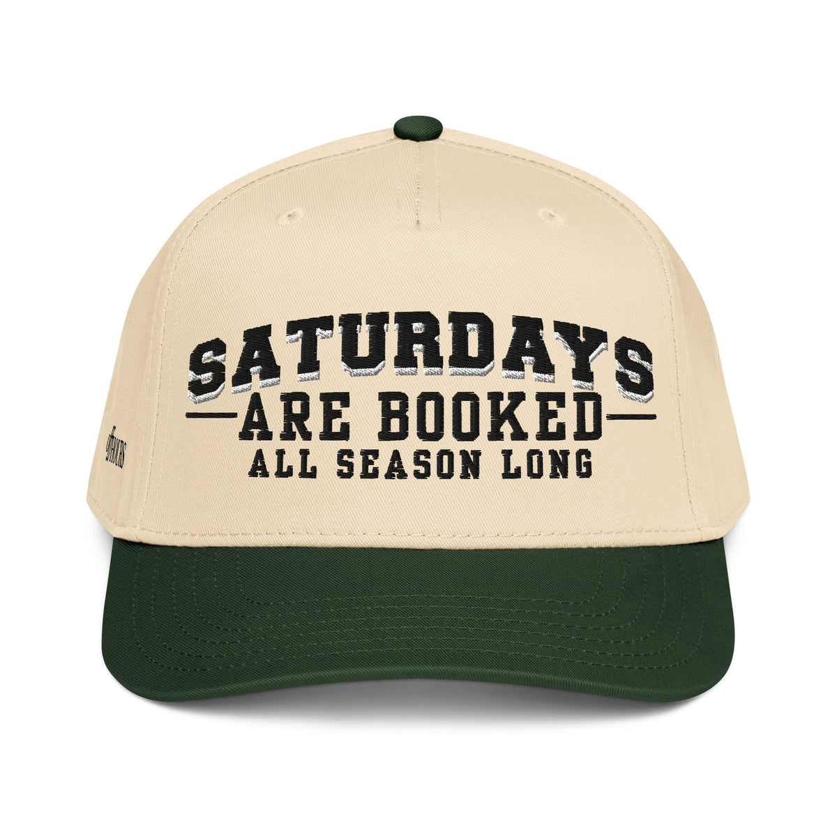 Saturdays Are Booked green and natural trucker hat by Off Hours