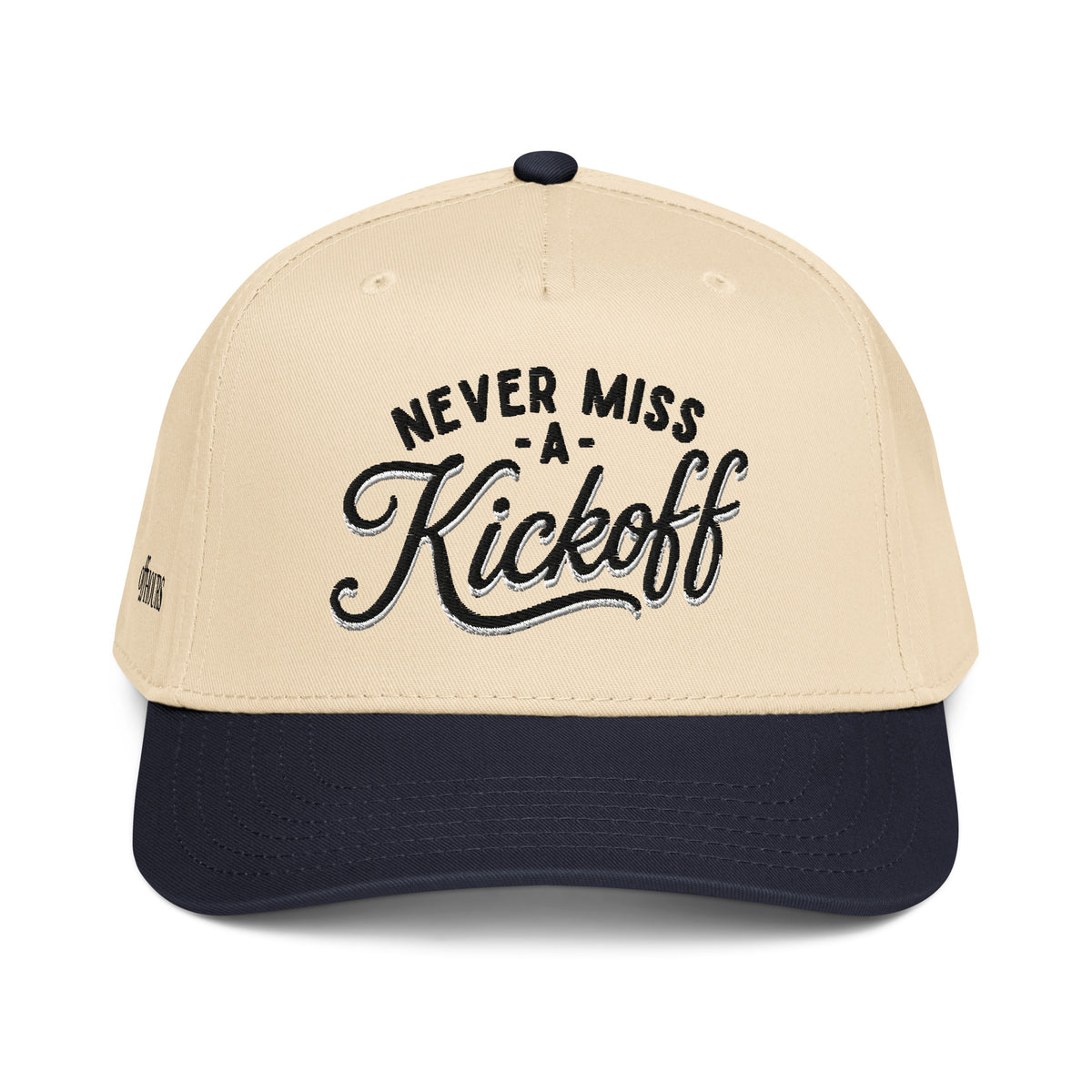 Never Miss A Kickoff navy and natural trucker hat by Off Hours