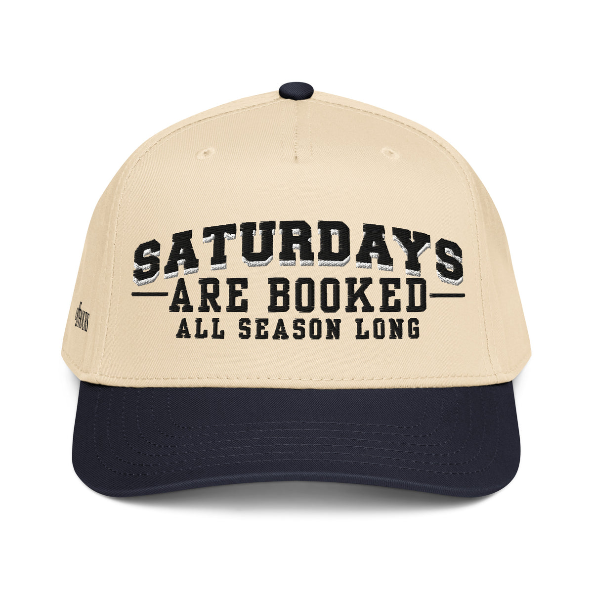 Saturdays Are Booked navy and natural trucker hat by Off Hours