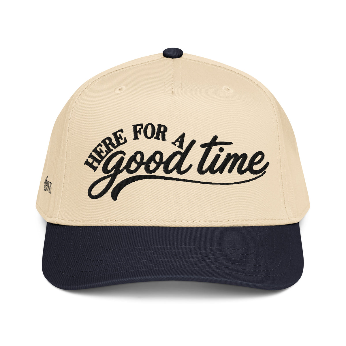 Here For A Good Time navy and natural trucker hat by Off Hours