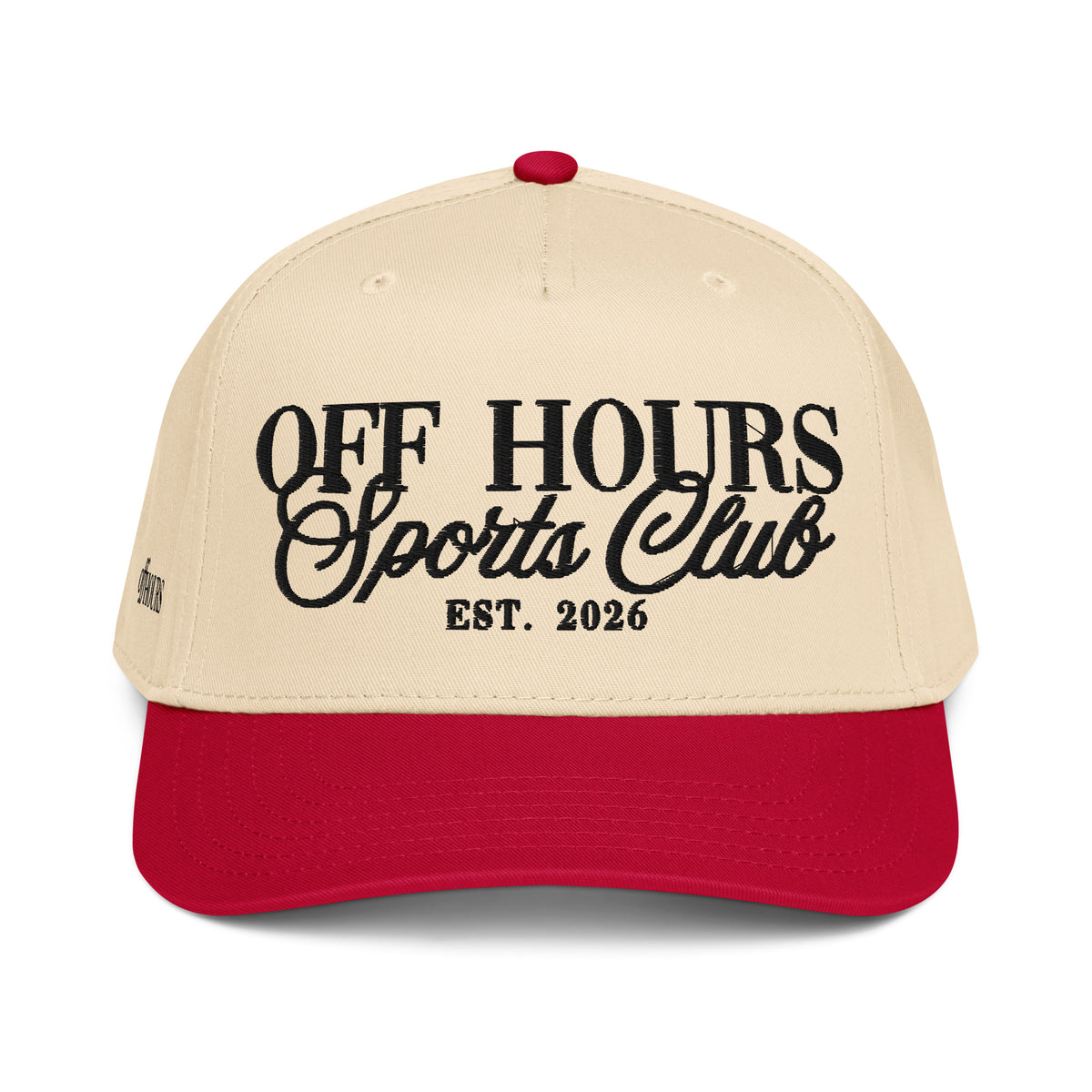 Off Hours Sports Club red and natural trucker hat by Off Hours