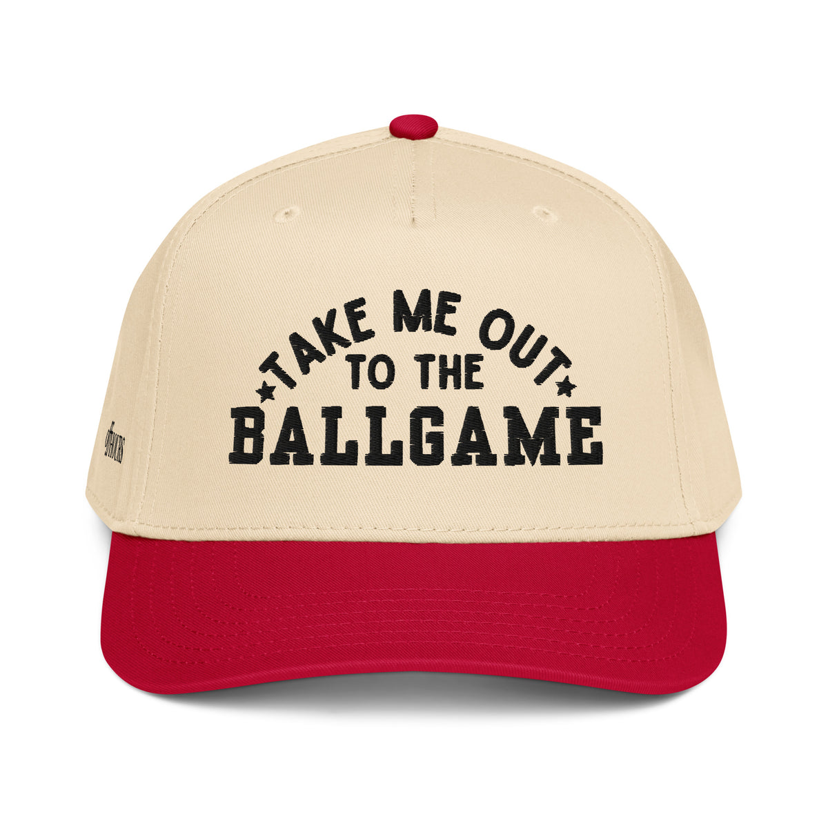 Take Me Out To The Ballgame red and natural trucker hat by Off Hours