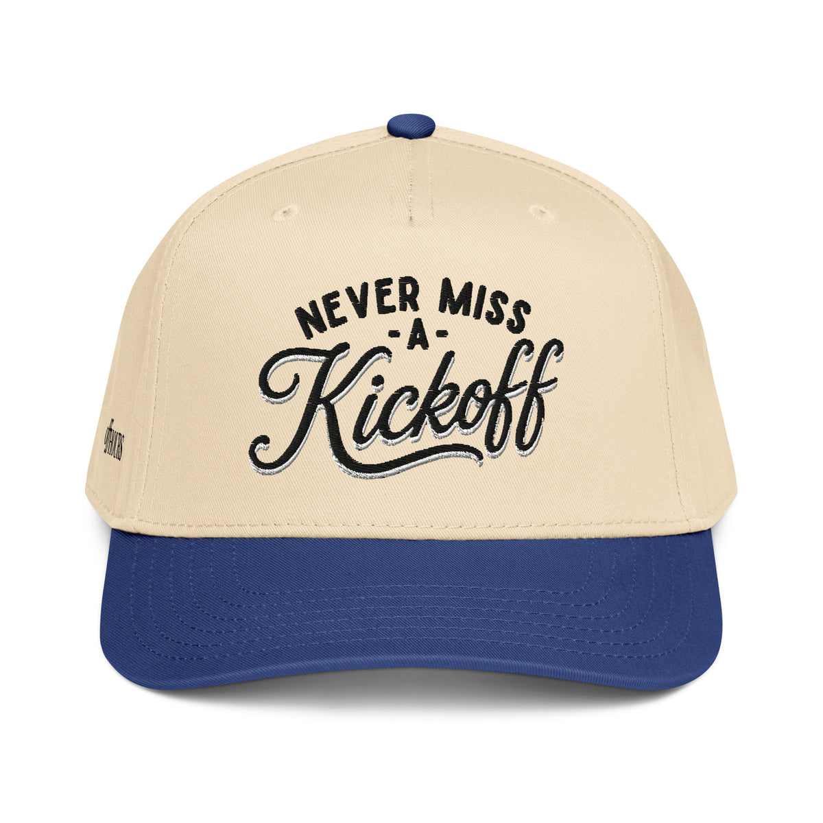 Never Miss A Kickoff blue and natural trucker hat by Off Hours
